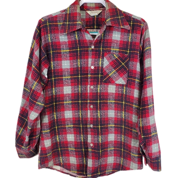 Vintage 1978 Prest Rite Red Plaid Flannel Button Up Shirt M Mens Pointed Collar! - Picture 1 of 14